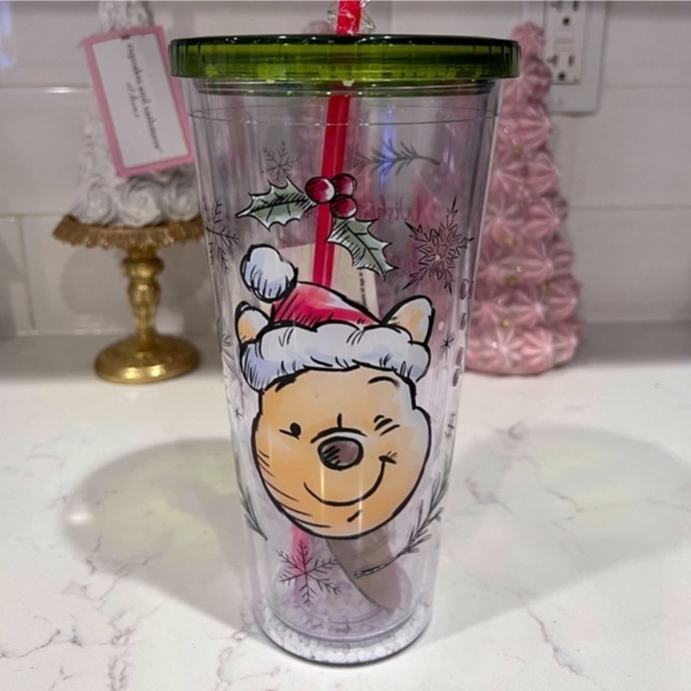 Disney Winnie The Pooh Christmas Holiday Tumbler with Straw